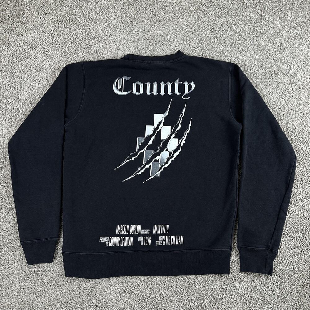 Marcelo Burlon County of Milan Sweatshirt Mens Medium Black Crewneck Claw FW19